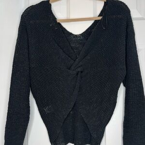 Black V Neck Sweater with Knotted Back Detail. Size S